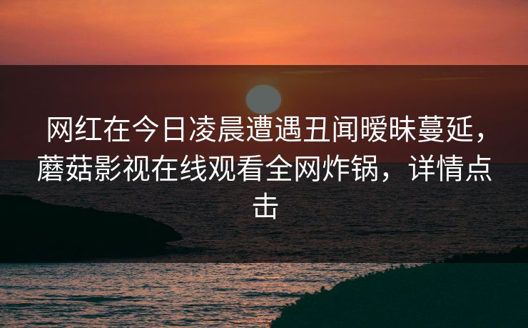 网红在今日凌晨遭遇丑闻暧昧蔓延,蘑菇影视在线观看全网炸锅,详情点击